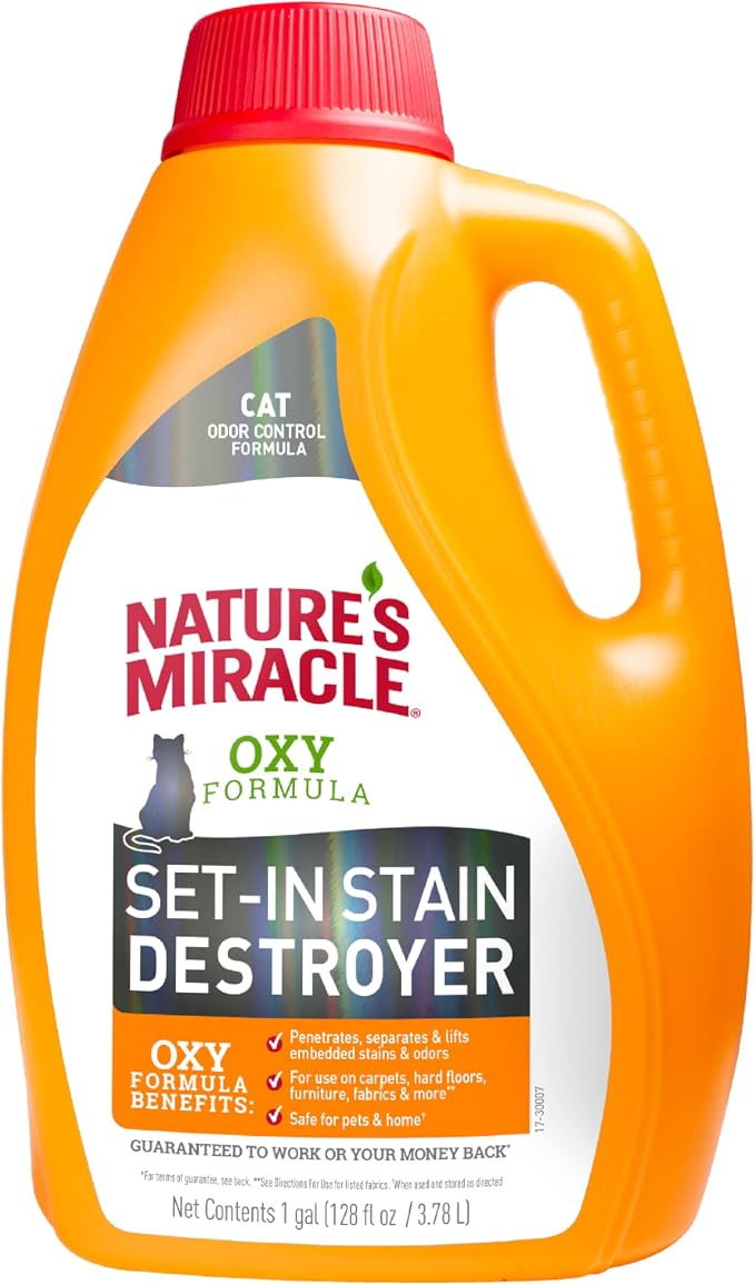 Nature's Miracle Oxy Set-In Stain Destroyer, Cat Odor Control, 1 gal | Oxy Formula Penetrates, Separates & Lifts Embeded Stains & Odors With A Fresh Orange Scent, Safe For Pets & Home