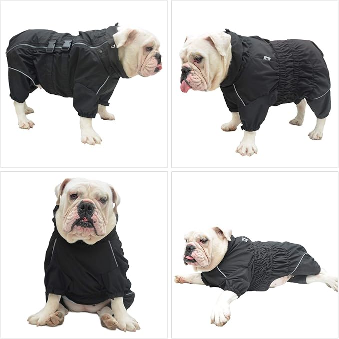 Lovelonglong Waterproof Dog Raincoat – 4-Leg Full Body Dog Rain Suit with Reflective Strips & Leash Opening, Outdoor Dog Jacket for Rainy Weather