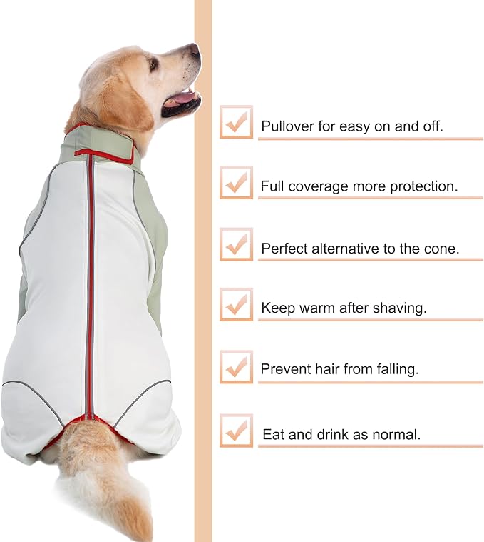 Dog Onesie Coat - Water-Repellent & Stretchable, Dirt-Resistant Outdoor Puppy Suit with Reflective Strips | Controls Shedding | for Small, Medium, Large Dogs (Beige, XL(Weight 13-22 lbs))