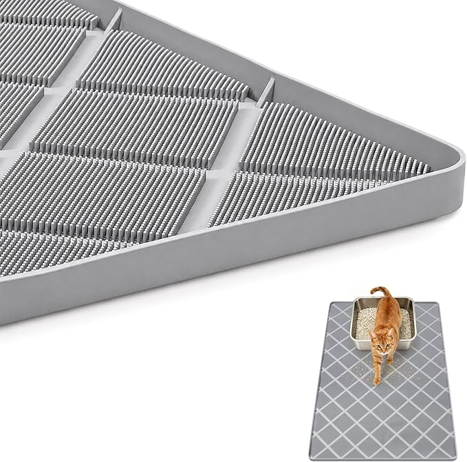 Silicone Cat Litter Mat 34" x 22" Cat Mat for Litter Box with Surface Brush | Extra Large Cat Litter Box Mat for Scatter Control, Non-Slip, Waterproof Cat Litter Mat Litter Trapping Mat with Raised Edge