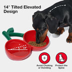 VETRESKA Ceramic Pet Bowl, Tilted Design Pet Feeder for Food and Water | Anti Vomit Cat Bowls for Indoor Cats Cute Cherry Cat Bowl Dishwasher Safe