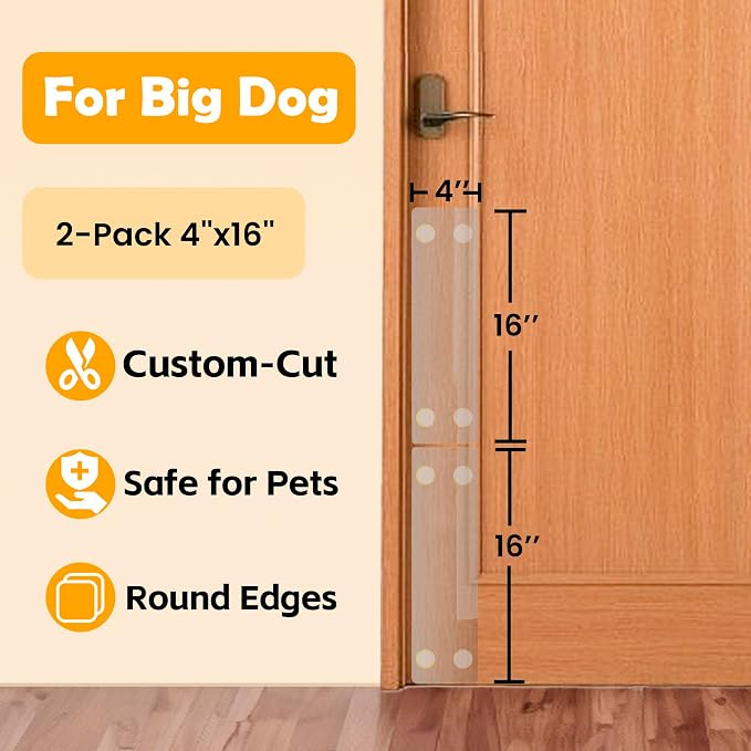 Dog Door Scratch Protector 2-Pack 4 x 16 Heavy Duty Clear PVC Anti Scratch Guard for Doors Walls Furniture Windows, Custom Cut Easy Install & Residue-Free Removal Cat Door Protector