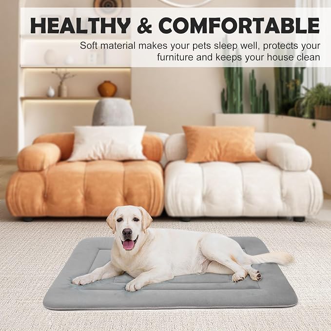 Dog Bed Soft Dog Crate Bed Pad Mat, 48 in Non Slip Bottom Washable Beds for Extra Large Dogs, Pet Bed Mattress Kennel Pad, Clay Gray