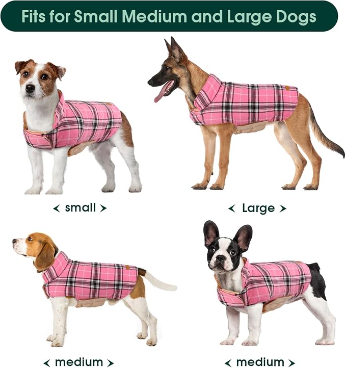 Kuoser Warm Dog Coat, Waterproof Dog Jacket for Extra Large Dogs, Pink 2XL | Adjustable Durable XXL Doggie Winter Coat Reversible Puppy Cold Weather Apparel from Small to Large Breed