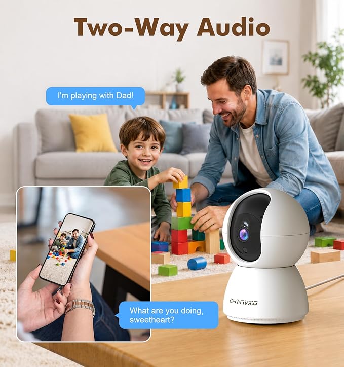 CiKiKWVO 2K Indoor Security Camera, Dual-Band WiFi Baby Pet Monitor, 2 Pack | Motion Detection, 360° Motion Tracking, IR Night Vision, Two-Way Talk, Smart Tracking for Home, Baby and Pet Monitoring