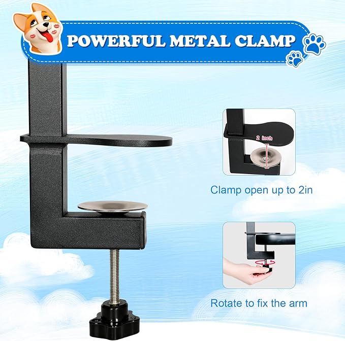 Breeze Touch Dog Grooming Table Arm with Clamp 32in, Pet Dog Grooming Table for Small Dogs at Home Foldable, Cat Dog Grooming Harness Stand Holder Portable for Trimming Nails, Drying, Haircut