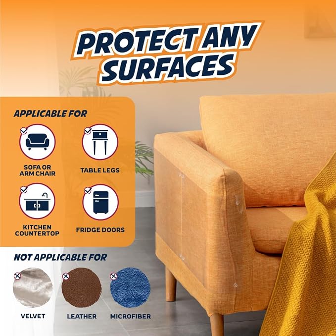 Panther Armor Cat Furniture Protector, 12 Matte Sheets with Twist Pins | Solid barrier shield, not a sticky deterrent. Couch protector from cat claws. 6 XL plus 6 large sheets, removable
