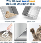 Suzzipaws Small Stainless Steel Litter Box with Lid, 17.3x13.4x10 Inches Kitty Litter Box for Kittens & Small Pets, Enclosed Metal Cat Litter Box for Leak Proof, Easy-Clean Non-Stick, Odor Control