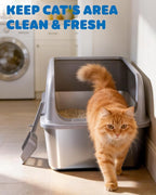 Powools Stainless Steel Cat Litter Box, High-Sided, Grey, M (1 Pack) | Metal Litter Box with Scoop, Anti-Leakage Top Entry, Non-Sticky, Easy to Clean, 6-Inch Splash-Proof Deep Pan
