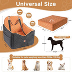 Dog Car Seat for Small/Medium Dogs Up to 35lbs, Puppy Car Seat with Thick Cushion, Detachable Washable Dog Carseat with Storage Pockets, 2 Safety Belts (Brown)