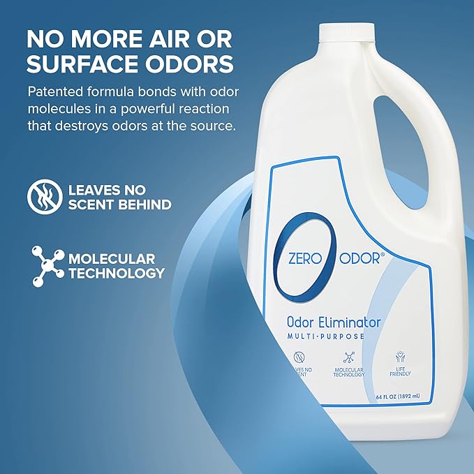 Zero Odor Multi-Purpose Odor Eliminator, Fabric & Room Deodorizer, 2-Pack | Refill Bottle, Odor Eliminator for Hotel, Bathroom, Basement, Trash & Upholstery - Sprayer not Included, 64 OZ Each