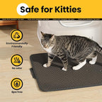 Cat Litter Mat Compact Size 23.6"x14.6" for Small Spaces, Upgrade Waterproof Leakproof Back Layer, Honeycomb Trapping Mat, Washable, Easy to Clean, Scatter Control Kitty Litter Matt, Black, 2 Packs