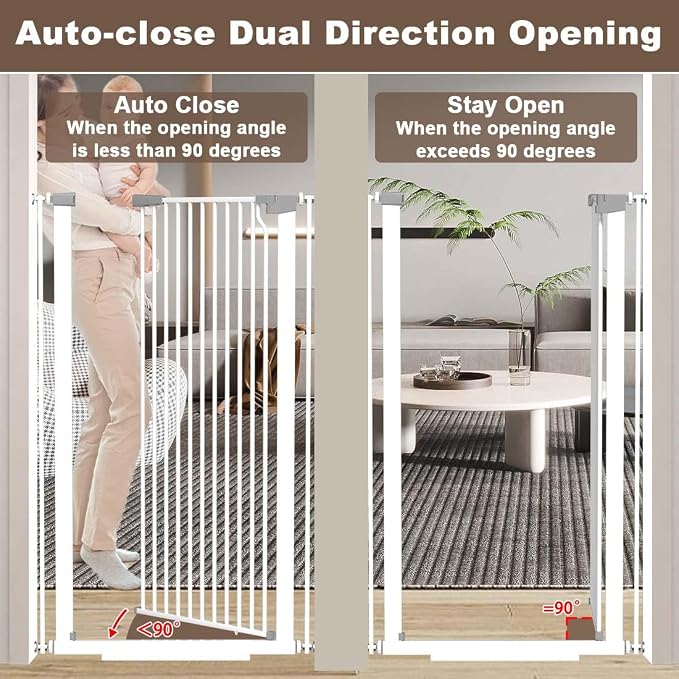 Fairy Baby 51.1" Extra Tall Pet Gate 48.5"-56.2" Extra Wide Tall Dog Gates | Long Baby Gate for Doorways, 1.37" Gap No Drill Pressure Mounted Dog Gate, Metal Auto Close Safety Child Gate Indoor, White