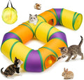 Cat Tunnel for Indoor Cats 6-Shaped, Collapsible Cat Playhouse Pet Play Tunnel Tube Maze with Hanging Pom-Poms and Interactive Hole for Kitten, Kitty, Puppy, Rabbits, Ferret, Guinea Pig