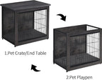 DWANTON Dog Crate Furniture with Cushion, Wooden Kennel Table with Double Doors, Indoor Dog House, Medium Size, 32.5" L, Dark Gray