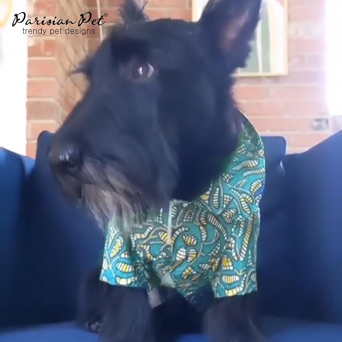 Parisian Pet Tribal Leaves Dog Shirt - Cotton Clothes for Medium Dogs - Stylish Tropical Dog Outfit - Lightweight and Soft Puppy Clothes - Trendy Tshirts for Dogs - Comfortable Summer Camp Pet Apparel