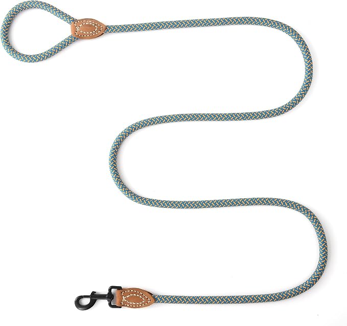 Mile High Life Dog Leash with Genuine Leather Connection, 6 FT/5 FT/4 FT | Rope Leash, Heavy Duty 360° Swivel Metal Clasp, for Small Medium & Large Dogs (Peacock Blue, 72 Inch)