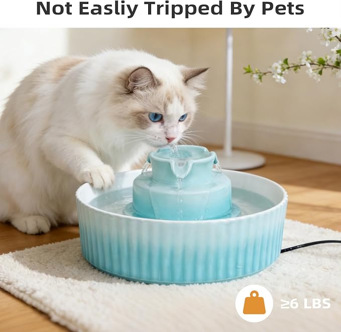 Ceramic Cat Water Fountain, 2.1L/71oz Cupcake Pet Water Fountain | Gradient Blue Automatic Pet Water Fountain For Cats & Dogs, Double Filtration, Easy To Clean, 360° Circulating Water Design