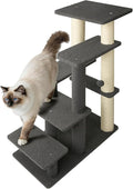 5-Step Pet Steps for Cats/Dogs, Cat Stairs with Sisal Scratching Post, Cat Steps for Older Cats with Enlarge Perch, Pet Stairs for High Bed and Couch, Gray