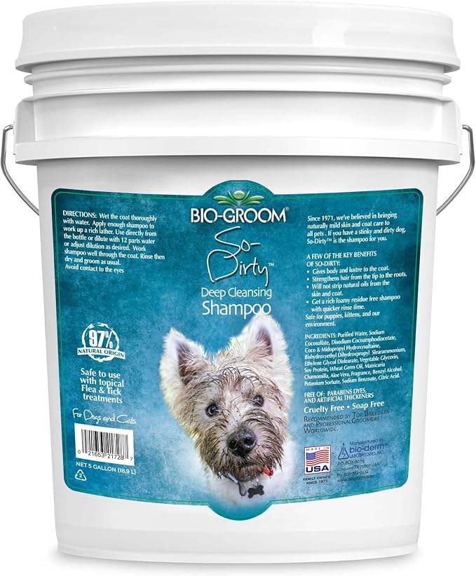 Bio-Groom So-Dirty Dog Shampoo, Quick Rinse Pet Shampoo, 5 Gallons | Dog Bathing Supplies, Puppy Wash, Grooming Supplies, Cruelty-Free, Made in USA, for Smelly Dogs