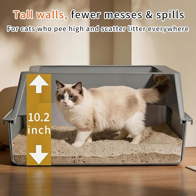 XL Enclosed Stainless Steel Cat Litter Box with Lid, Extra Large Metal Litter Box for Big Cats,High-Sided Anti-Urine Leakage, Odor-Free Non-Stick, Easy to Clean, Includes Metal Scoop