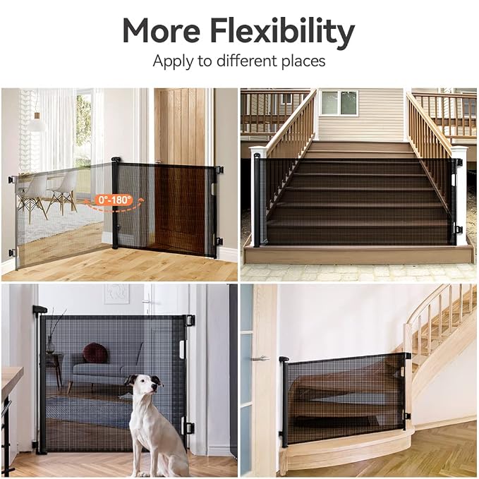 COMOMY Retractable Baby Gate for Stairs, 0-55" Mesh Dog Gate for House Doorways Hallways, 33" Tall Extra Wide Child Safety Gate for Kids Pets, Indoor and Outdoor (Black) | 33" Tall Extra Wide Child Safety Gate for Kids Pets, Indoor and Outdoor (Black)