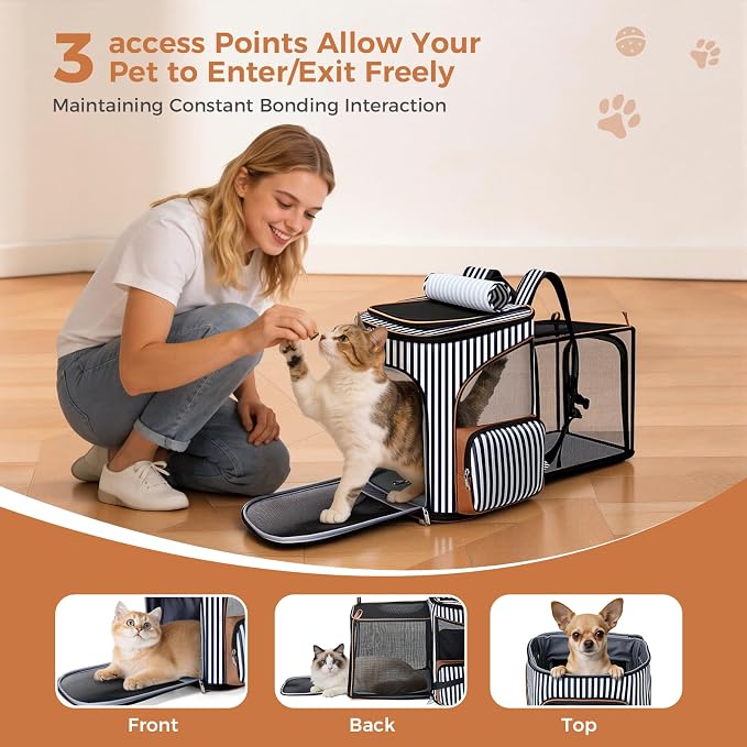 Lekereise Pet Carrier Backpack Expandable Cat Backpack Carrier for Small Dogs Large Cats Puppies, Dog Backpack Carrier for Hiking Travel Outdoor Hold Pets Up to 20 25 Lbs, Striped