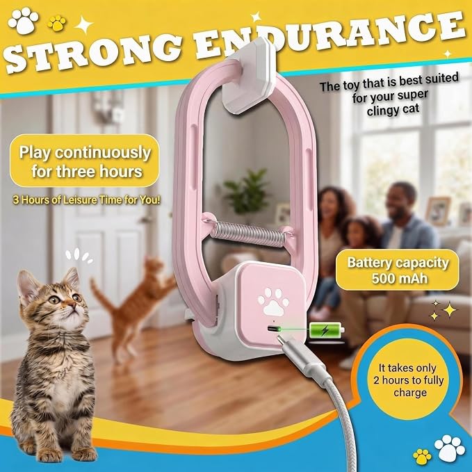 Interactive Cat Toy, Electric Cat Teaser, Door Clip, 2 Motion Modes | 360° Rotation • Random Jumping • Type-C Rechargeable • Door Clip Design • For Indoor Cats
