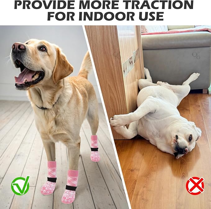 EXPAWLORER Dog Socks for Summer Hot Pavement to Prevent Licking Paws, Anti Slip Doggie Booties Grippy Shoes for Hardwood Floors, Boots & Paw Protectors for Small Medium Large Senior Dogs Pink XL