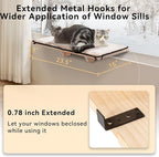 PETSFIT Cat Window Perch for 2 Cats, Adjustable, Solid Wood, Removable Mat | Natural Wood Cat Hammock, Tool-Free Assembly, Fits Large Cats, Windowsill Bedside Drawer Use, Washable Cushion Included