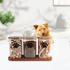 37oz Glass Dog Treat Jars Set of 3,Clear Dog Treat Container with Wooden Lids,Airtight Cat Treat Jar,Small Pet Treat Canister,Puppy Food Bin-Keep Fresh Crispy-Brown