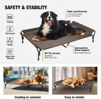Veehoo Cooling Elevated Dog Bed, Raised Dog Cot with Guardrail & Headrest | Washable Dog Couch Bed for Indoor & Outdoor, Durable Breathable Teslin Mesh, Non-Slip Feet, XX Large, 63" x 37", Brown