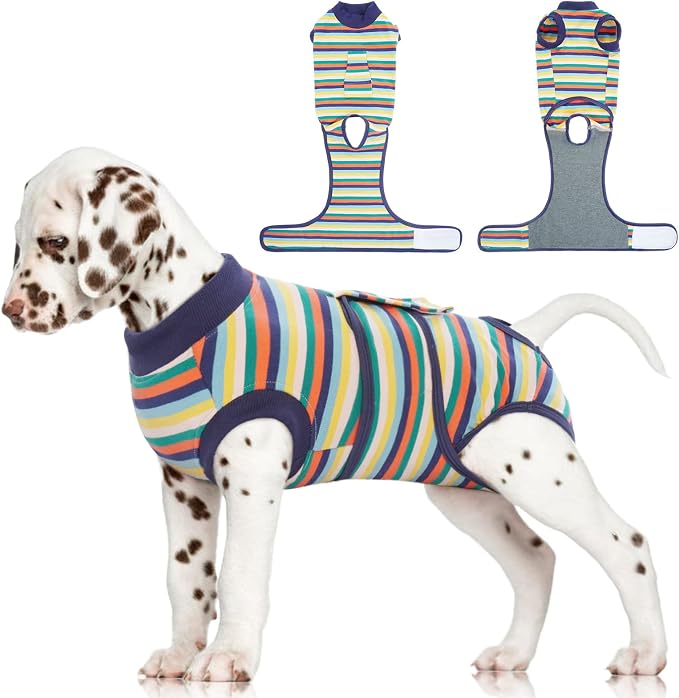 FUAMEY Dog Surgery Recovery Suit, Surgical Suit for Dogs Onesie for Surgery | Cone Alternative after Surgery, Abdominal Wound Protector, Onesie for Dogs after Surgery Spay Neuter, Dark Blue Stripes XS