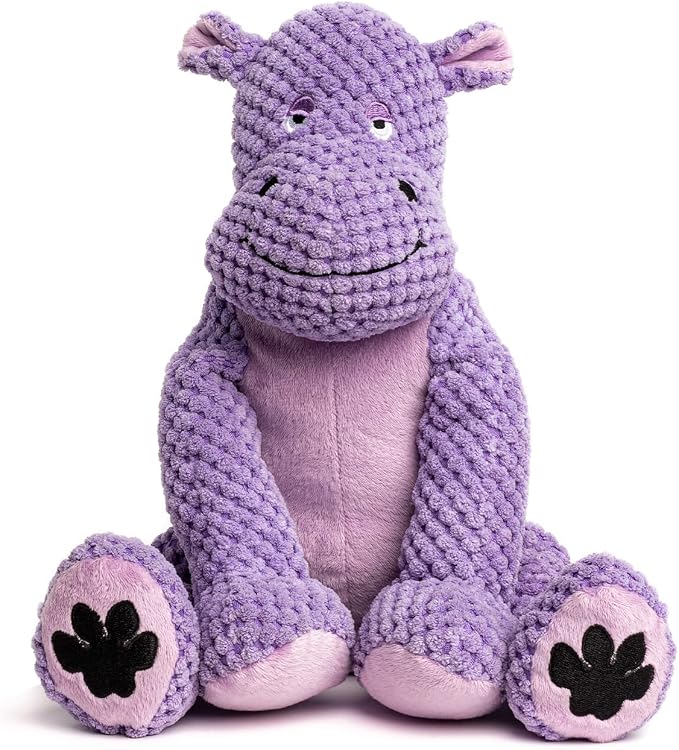 fabdog Floppies Plush Dog Toy - Cute & Durable Squeaky Dog Toys - Squeak Toy for Puppies and All Breeds | Ideal Pet Gift| Small Hippo