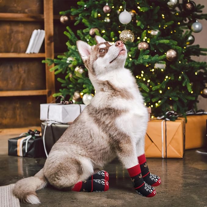 EXPAWLORER 6PCS Anti-Slip Dog Socks to Prevent Licking Paws,Dog Shoes for Hot Pavement,Best Paw Protector Traction Control on Hardwood Floor,Dog Booties for Puppy Small Medium Large Senior Dogs