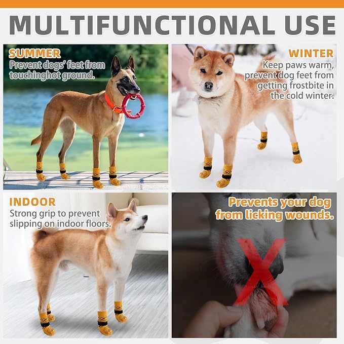 KOOLTAIL Dog Socks for Hot/Cold Pavement to Prevent Licking Paws,Dog Boots&Paw Protector for Hardwood Floors Anti Slip,Traction Control No Twist Grip Booties for Small Medium Large Senior Dogs SM