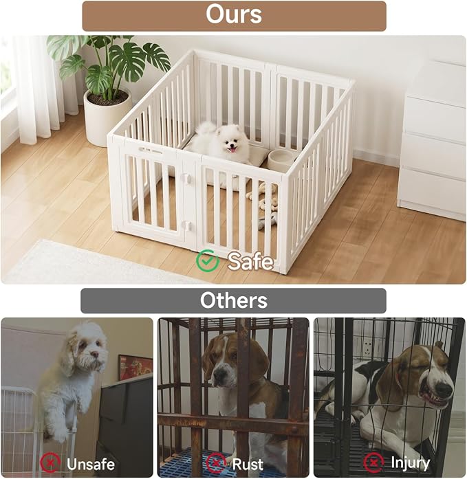 EVERFRONT Dog Playpen with Door - Dog Pen Indoor - Easy Assemble Dog Play Pen - Puppy Playpen, Cat Playpen, Small Animal Playpen, Dog Play Pen Indoors (White, 24", 8 Panels)