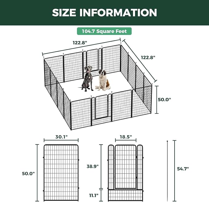 FXW Rollick Dog Playpen Wall Connection Set for Indoor and Yard, 50 Inch 16 Panels for Large Dogs with 4 Fence-to-Wall Anchors, Black | Patented