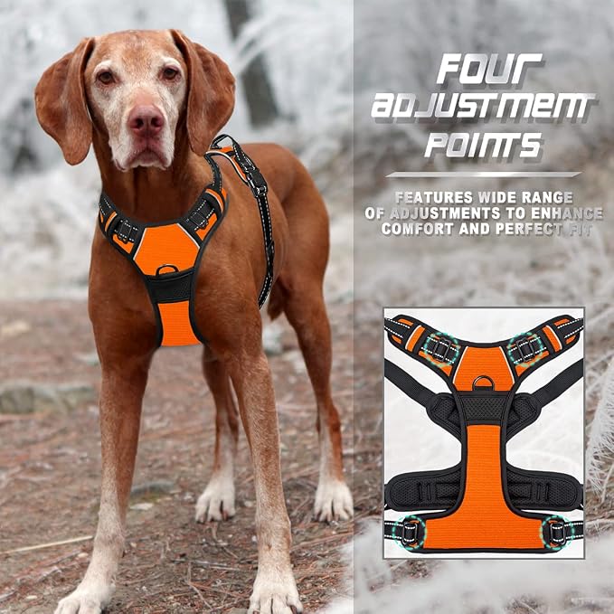 BARKBAY No Pull Dog Harness Front Clip Heavy Duty Reflective Easy Control Handle for Large Dog Walking(Orange,XL)
