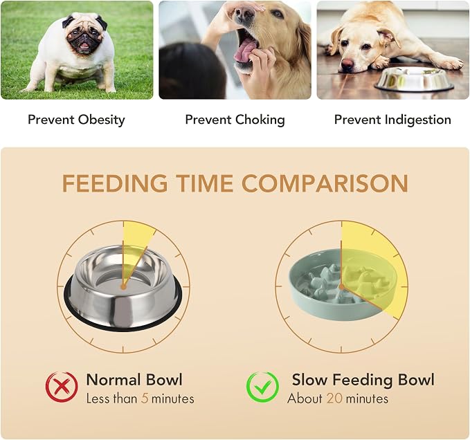 Havniva Slow Feeder Dog Bowls, Ceramic Dog Bowl Slow Feeder for Fast Eater | 1.6 Cups Puzzle Dog Food Bowl, Slow Feeding Bowls for Medium Dogs, Non-Slip Rubber Base, Anti-Choking