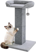 Made4Pets 32" Carpet Cat Scratching Post with Bed for Indoor Cats, Grey | Carpet Cat Scratcher, Raised Perch with Removable Washable Cover, Wide Base, Hanging Ball, Compact Indoor Design