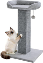Made4Pets 32" Carpet Cat Scratching Post with Bed for Indoor Cats, Grey | Carpet Cat Scratcher, Raised Perch with Removable Washable Cover, Wide Base, Hanging Ball, Compact Indoor Design