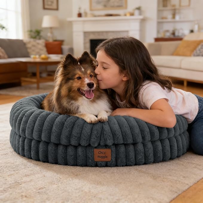 ChiXnuggle Orthopedic Dog Bed, Washable Cover, Faux Fur Bolster Pet Couch | waterproof,egg crate foam,non-slip bottom,for small medium dogs,dark grey,30*24*7,dog sofa,puppy bed