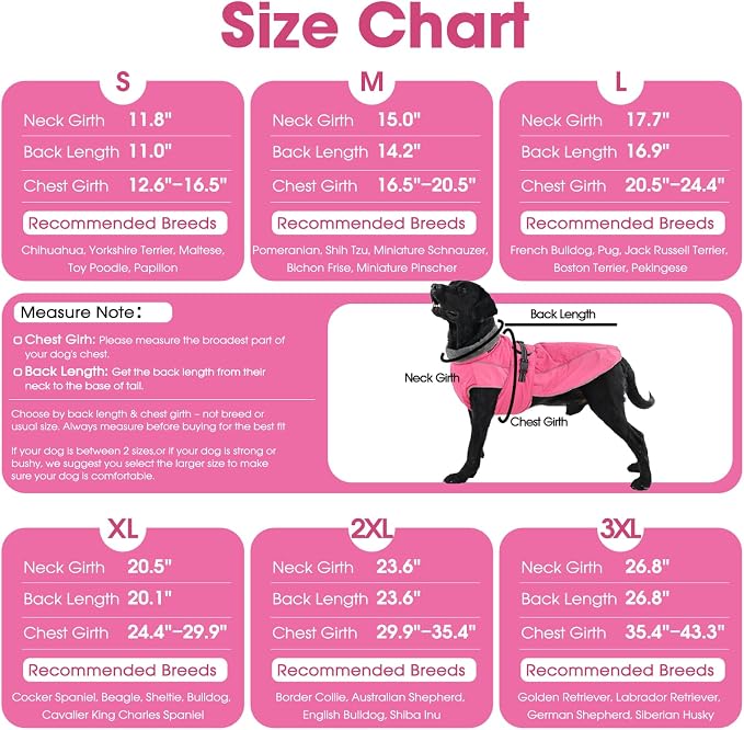 QBLEEV Warm Dog Jacket - Reflective, Adjustable Winter Coat with Turtleneck for Cold Weather, Waterproof Fleece Snowsuit for Small, Medium, Large Dogs