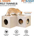 PETKARAY Cat Tunnel, Original Cat Hideaway Cave for Indoor Cats, Large Kitten Play Tubes and Tunnels, Soft Felt Cat Toy with Interactive Peek Hole, Beige L Shape