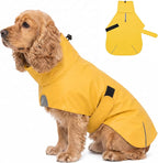 PU Dog Raincoat, Non-Toxic & Odorless Waterproof Vest, Adjustable High Neck and Hook & Loop Belly Closure for Rainy Potty Breaks & Wet Weather Outdoor Walks (Yellow, Medium)