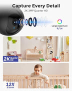 Hugolog 2K 3MP Indoor Pan/Tilt Security Camera with Auto-Focus,Ideal for Baby Monitor/Pet Camera/Home Security,Starlight Color Night Vision,Human/Pet AI,US Cloud,Compatible with Alexa