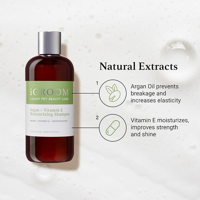 iGroom Argan+Vitamin E Dog Shampoo, Groom Like a Professional, Enhanced Cleaning Power, Reccommended pH Balance, Made in USA, 16 oz