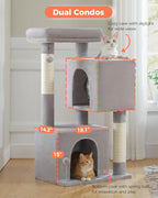 XL Cat Tree 44" Cat Tower for Large Cats 20 lbs, 2 Spacious Caves | Multi-Level Cat Tree with Scratching Posts, Soft Padded Perch, 2 Dangling Toys