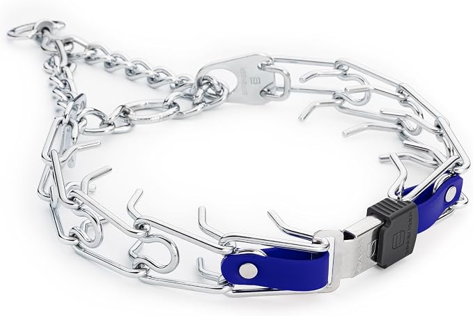Herm Sprenger Chrome Plated Steel Dog Collar with Quick Release ClicLock Buckle and Biothane Insert Training Collar for Dogs Made in Germany (Blueberry Royal, 25in x 4.0mm(Neck Size up to21-22in))